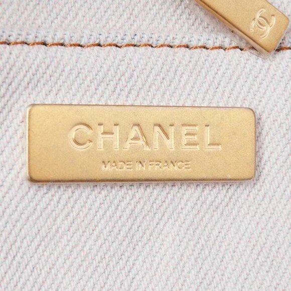 Chanel Light Pink/Yellow/Blue Printed Denim Large Shopping Tote Bag - Picture 6 of 12